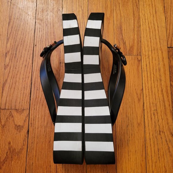 Kate Spade New York Black White Stripe Platform Wedge Flip Flops 9M Summer RHETT - Picture 6 of 9